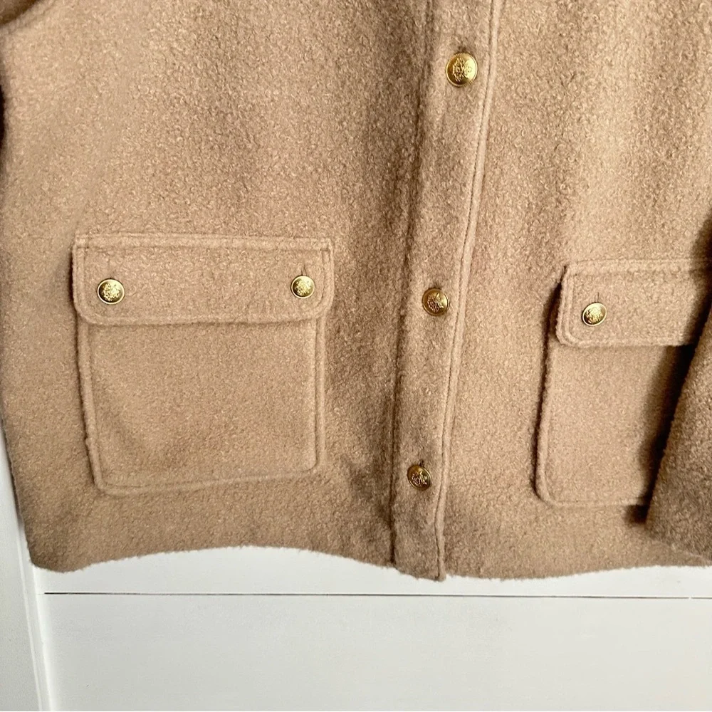 J CREW XXL Boucle woman tan polyester shirt jacket gorpcore wardrobe staple